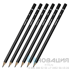Карандаши чернографитные STAFF "College", НАБОР 6 шт., 2H-2B, без резинки, черный корпус, заточенные, 181254