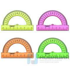 Транспортир 8 см, 180 градусов, ПИФАГОР, прозрачный, неоновый, ассорти, 210792