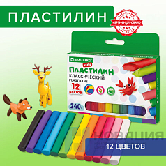 Пластилин классический BRAUBERG KIDS, 12 цветов, 240 г, ВЫСШЕЕ КАЧЕСТВО, 105873