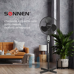 Вентилятор напольный SONNEN FS40-A55, d=40 см, 45 Вт, 3 скоростных режима, таймер, черный, 451035