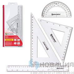Набор чертежный большой BRAUBERG (линейка 30 см, 2 угольника, транспортир), конверт на молнии, подвес, 210308