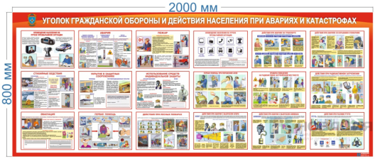 Стенд Уголок гражданской обороны и действия населения в ЧС, 2000х800 мм