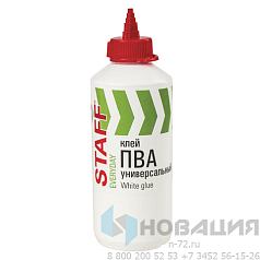 Клей ПВА универсальный 0,5 кг (бумага, картон, дерево), STAFF, 606429