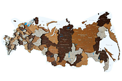 Деревянная карта России на прозрачном оргстекле, с подсветкой (борнео браун)