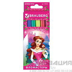 Фломастеры BRAUBERG "Rose Angel", 6 цветов, вентилируемый колпачок, картонная упаковка, увеличенный срок службы, 150555