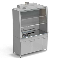 Шкаф вытяжной с мойкой из НС и ВЗБ светильником, рабочая поверхность нерж.сталь