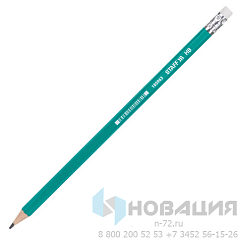 Карандаш чернографитный STAFF "EVERYDAY", 1 шт., НВ, с резинкой, пластиковый, корпус зеленый, заточенный, 180963